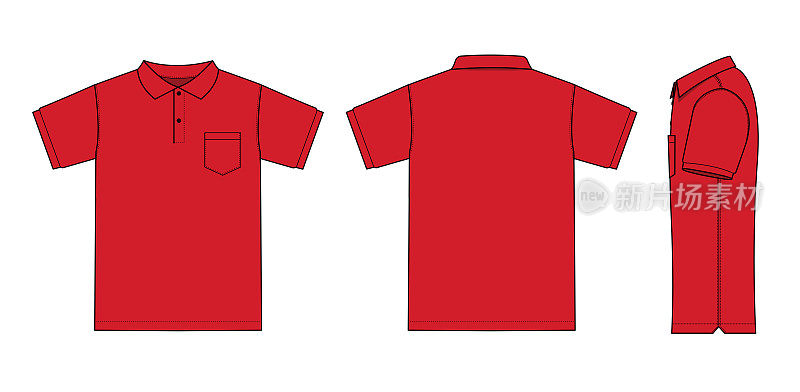 Polo shirt (golf shirt) template illustration ( front/ back/ side ) / red